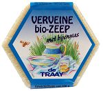 de Traay organic Zeep with verveine and bijenwas, 100g bar, showing natural ingredients and floral scent in a minimalist packaging