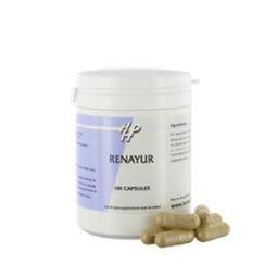 Holisan Renayur 100 vegetarian capsules, herbal supplement in a clear plastic bottle with a white cap, on a white background.