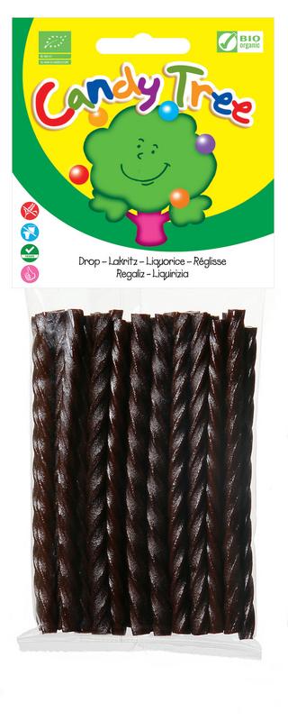 Candy Tree Dropkabels zoet glutenvrij bio, 100g, colorful gluten-free chewy candy in a clear bag.