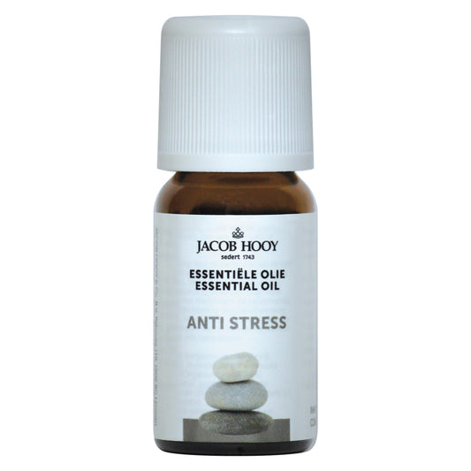 Jacob Hooy anti-stress essential oil in 10ml bottle, featuring natural herbal aroma, from Jacob Hooy's essential oils collection.