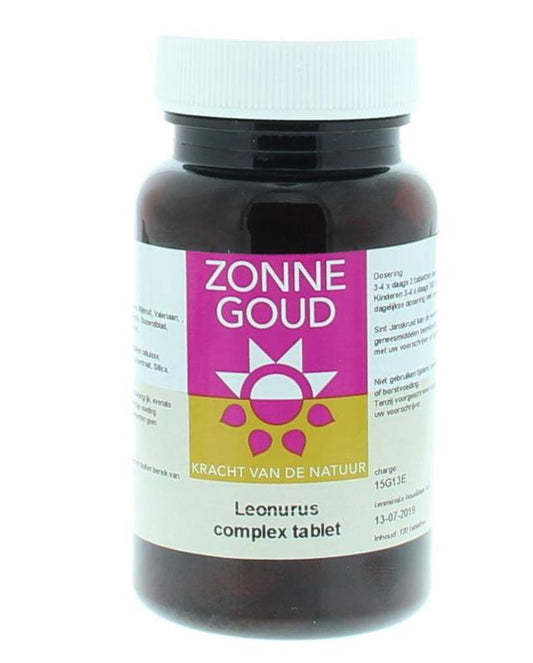 Zonnegoud Leonurus cardiaca complex herbal supplement in a bottle, 120 tablets, natural herbal remedies for overall wellness.