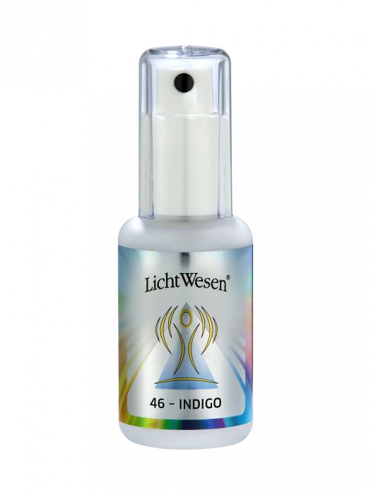 Lichtwesen Indigo essence tinctuur 46 in a 30ml bottle, used for spiritual practices, with a focus on natural remedy and spiritual energy.