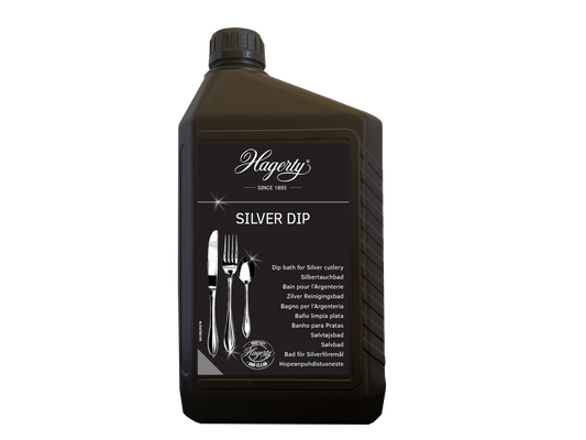 Hagerty Silver Dip cleaner in a 2-liter bottle, designed for cleaning and restoring silver items with effective tarnish removal.