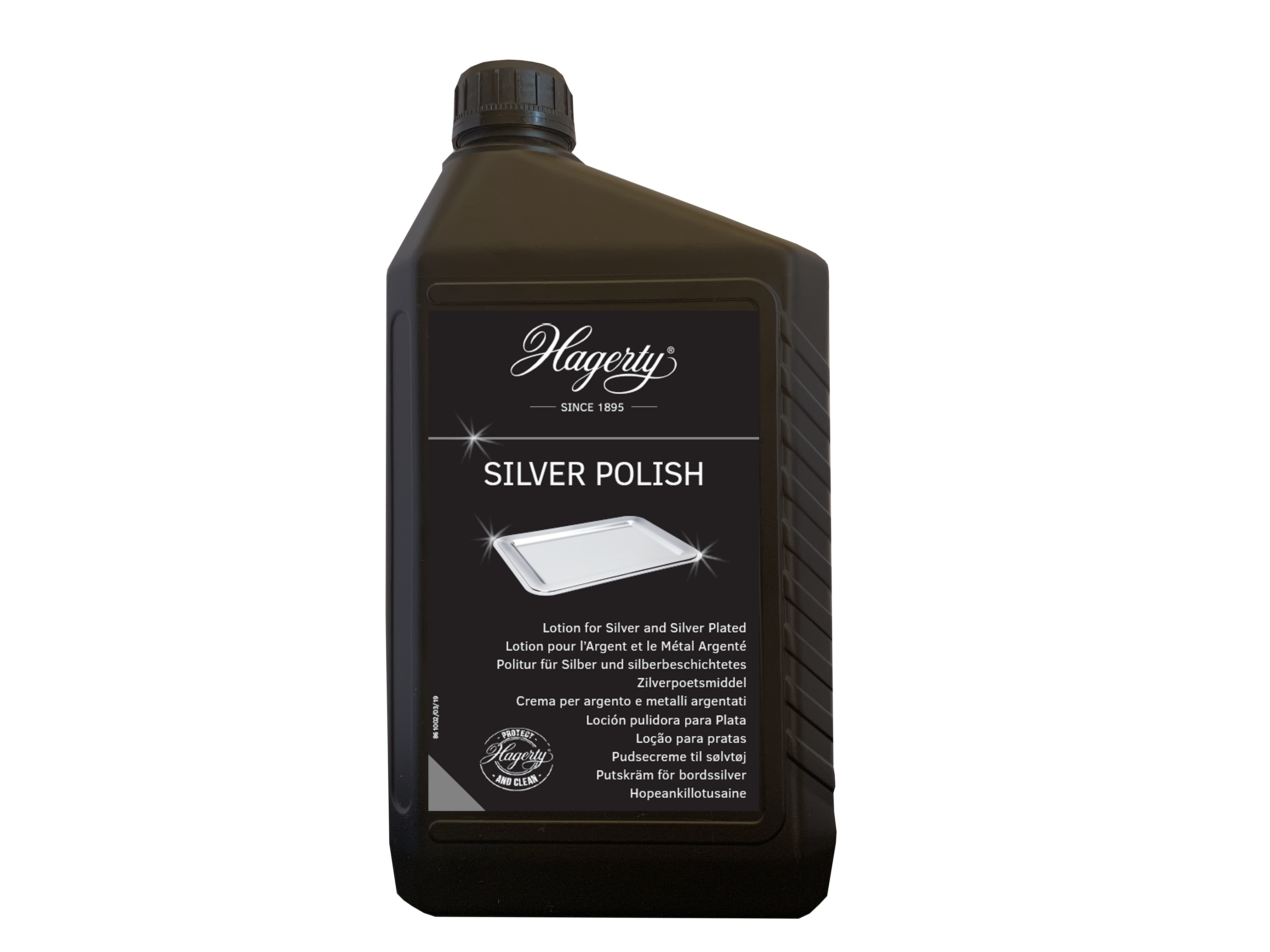 Hagerty Silver polish 2.00 liter bottle, cleaning product for tarnished silver jewelry and tableware, with silver polishing cloth.