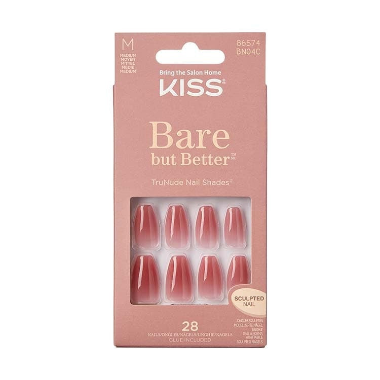 Kiss Bare But Better Nails Nude makeup set with false nails and nail tools, beige and natural-toned, for a polished look
