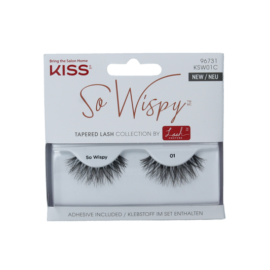 Kiss So Wispy Lash 01 mascara set with natural-looking wispy false eyelashes for a lightweight, dramatic eye enhancement.