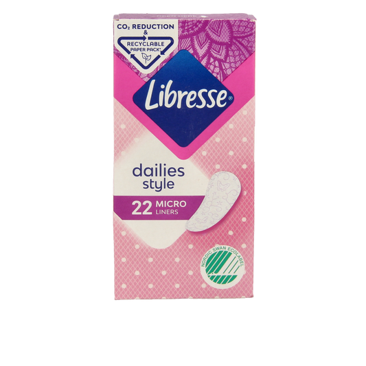 Libresse micro inlegkruisjes damesverband pack of 22, discreet and comfortable menstrual pads for women.