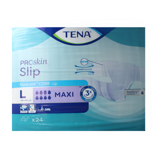 Tena Proskin slip maxi in size L, incontinence underwear, 24-pack, designed for secure incontinence protection.