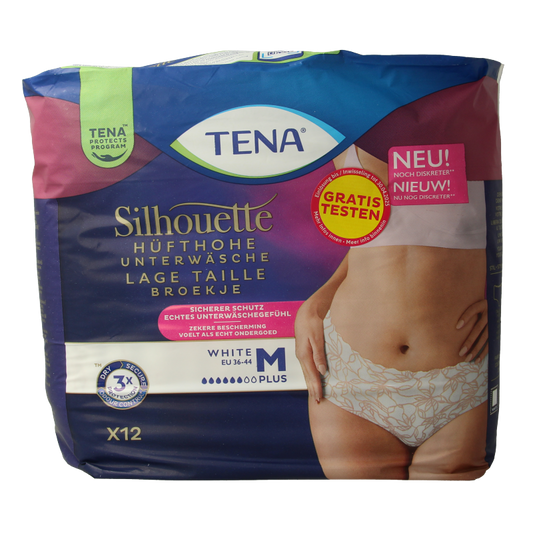Tena Silhouette Plus low waist incontinent underwear in size M, displayed on a plain background.