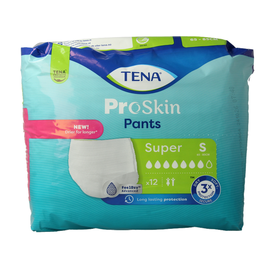 Tena Proskin Super S incontinent pants, 12-pack, incontinence underwear designed for comfort and protection.