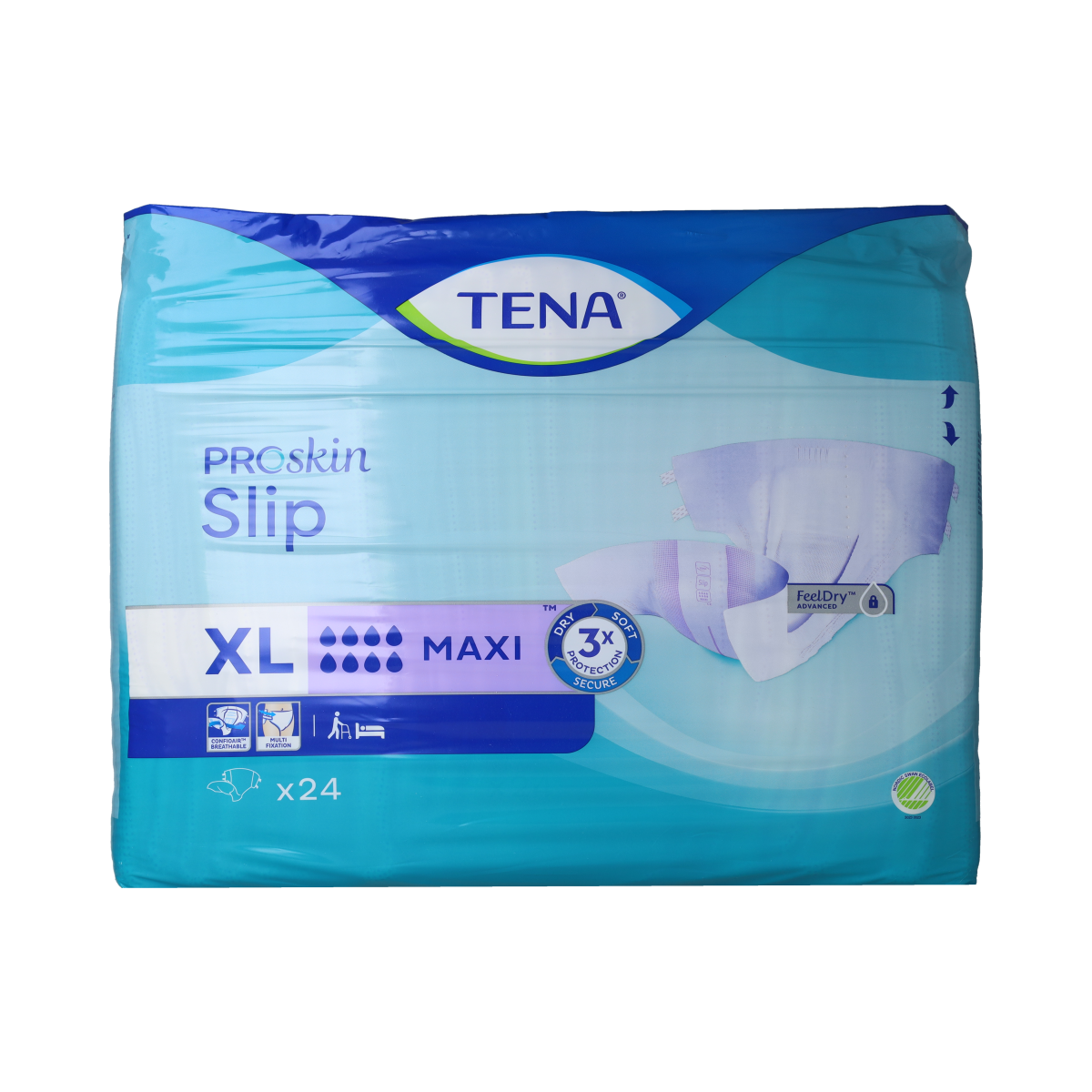 Tena Proskin Slip Maxi XL incontinence underwear, pack of 24, featuring soft, absorbent material for comfortable protection.
