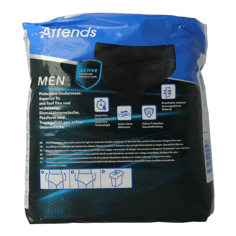 Attends Men discreet underwear zwart maat M 10 Stuks