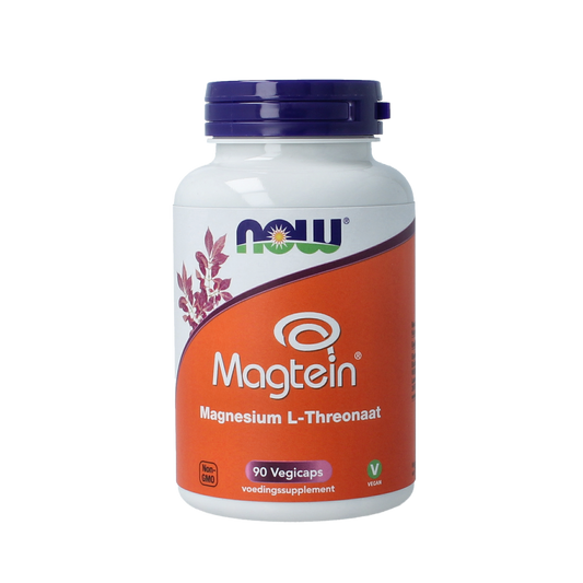 VitOrtho Magtein magnesium L-threonaat vegetarian capsules, dietary mineral supplement in a clear bottle