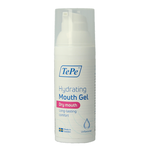 TePe hydrating mouth gel for dry mouth, unflavored, in a 1-pack; oral hygiene and mouth care product.
