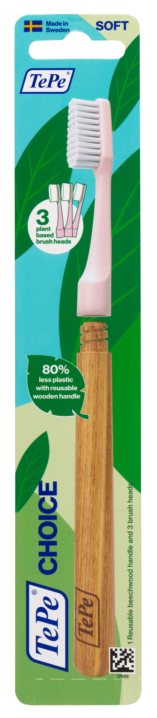 TePe Choice Soft pink toothbrushes, pack of three, designed for gentle cleaning and oral health care.