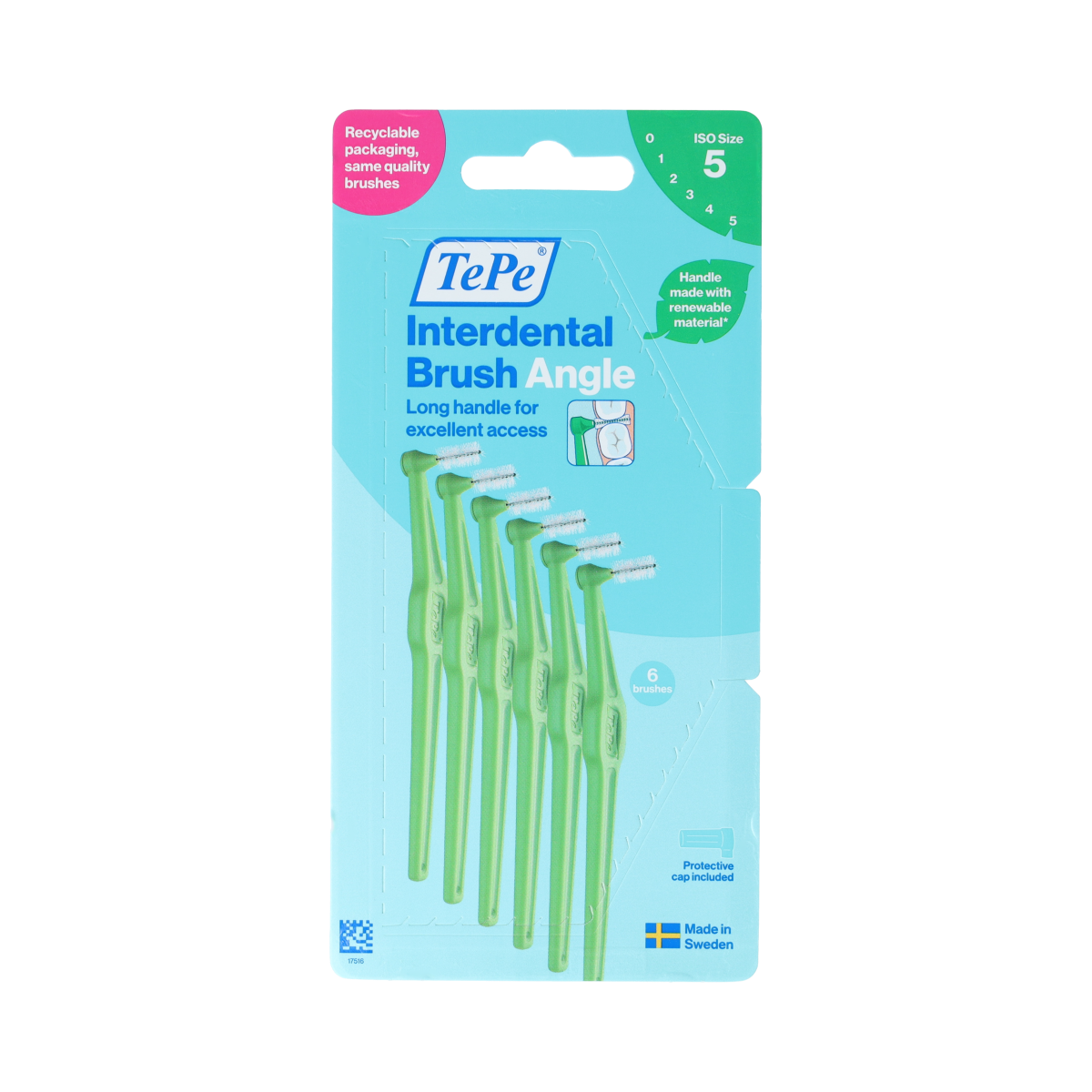 TePe Angle groen 0.8mm maat 5 dental interdental brushes, six pieces, for effective oral hygiene and cleaning between teeth.