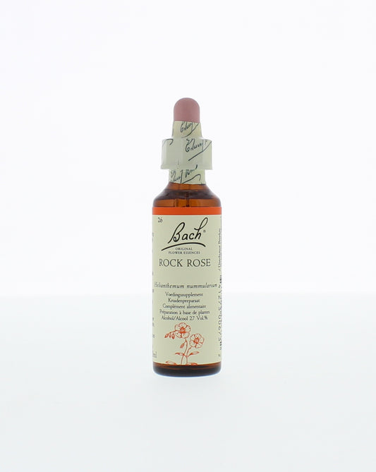 Bach Rock Rose herbal preparation in a 20ml bottle, featuring the herbal extract label, used for natural remedies.
