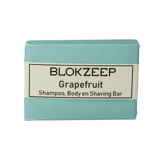 Blokzeep grapefruit shaving bar in 100g, natural soap for shaving and hair removal, with a fresh citrus scent.