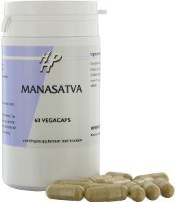 Holisan Manasatva 60 vegetarian herbal capsules in a bottle, showing the product packaging and capsules inside.