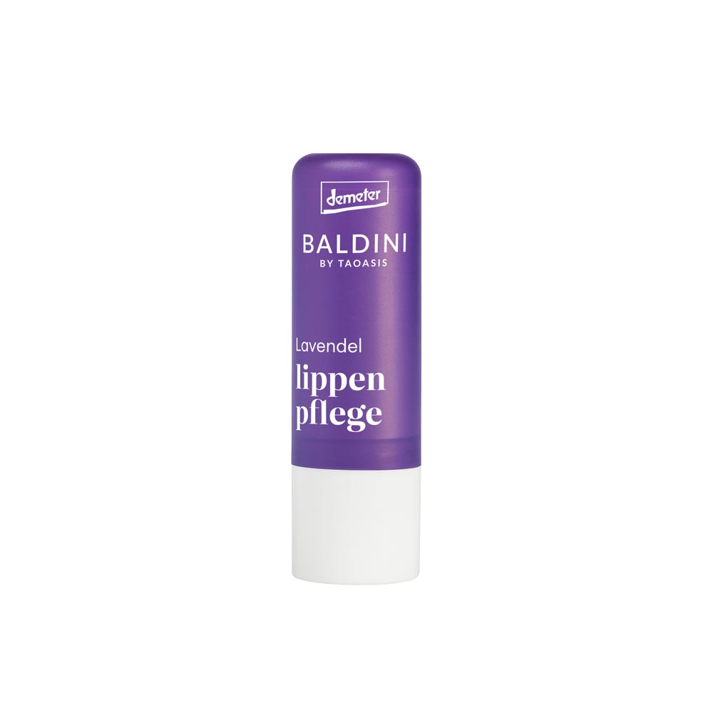 Baldini Lavendel lippenbalsem met sheabutter in 4.5g container, lavender scent, moisturizing lipverzorging product.