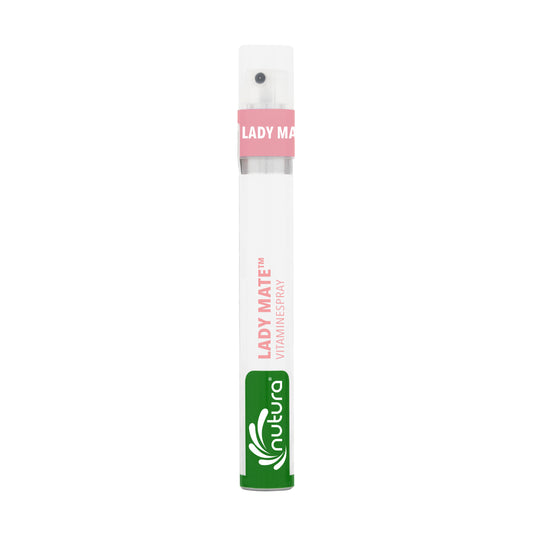 Nutura Vitaminesprays LadyMate vitaminespray 14.4ml bottle with label, dietary supplement and herbal preparation for women.