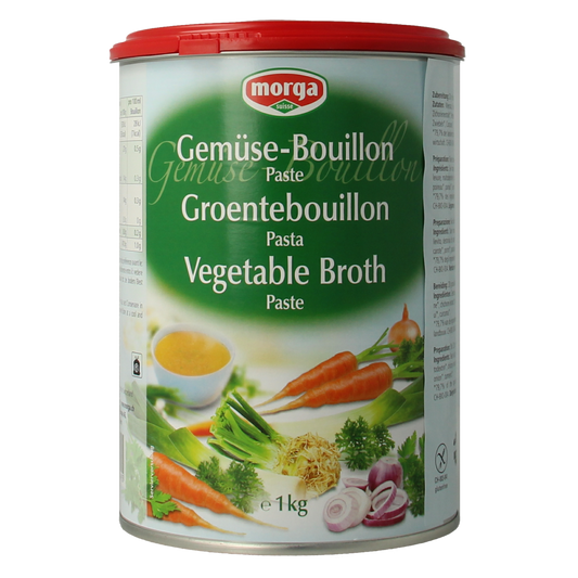 Morga Groentebouillon pasta 1kg, a herbal and seasoning mix for flavorful vegetable broth and cooking recipes.