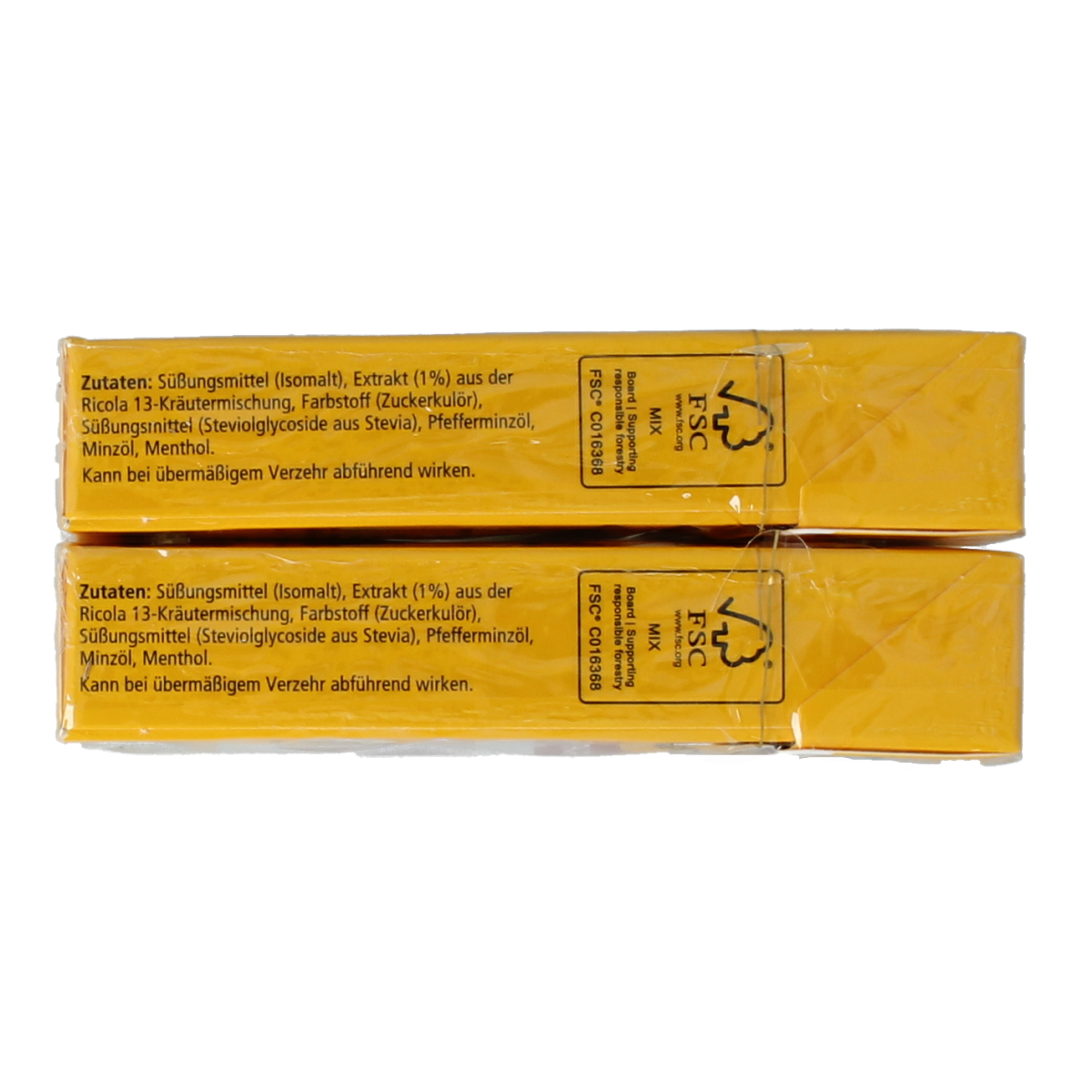 Ricola Original sugar-free lozenges duo pack, 100 grams, herbal cough drops in a clear plastic package with Ricola branding.