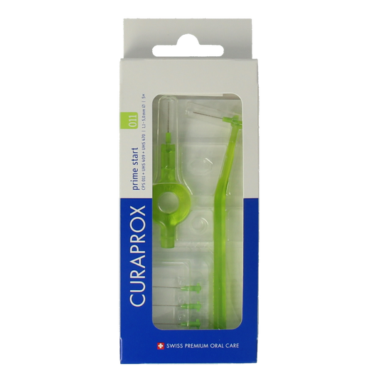 Curaprox CPS 011 prime rager start set with 5 disposable interdental cleaners and picks for effective oral hygiene.