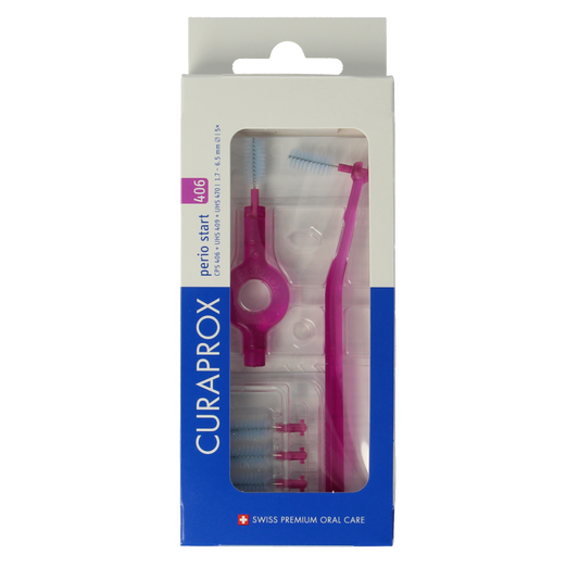 Curaprox CPS 406 perio rager start set with 5 interdental cleaning tools, designed for effective gum and teeth care.