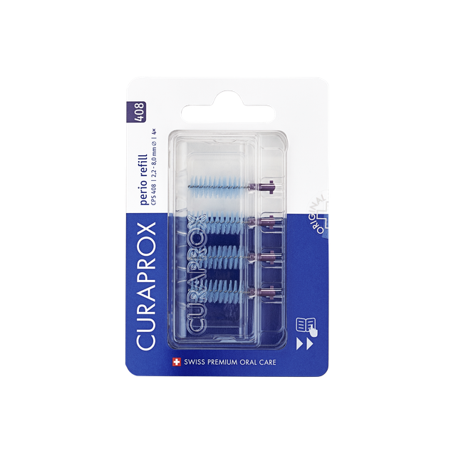 Curaprox CPS 408 perio rager navulling set for dental care, featuring precision tips for professional periodontal cleaning.