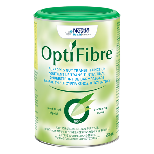Nestle Health Optifibre neutraal dietary supplement in 250g package, medical diet food for digestive health.