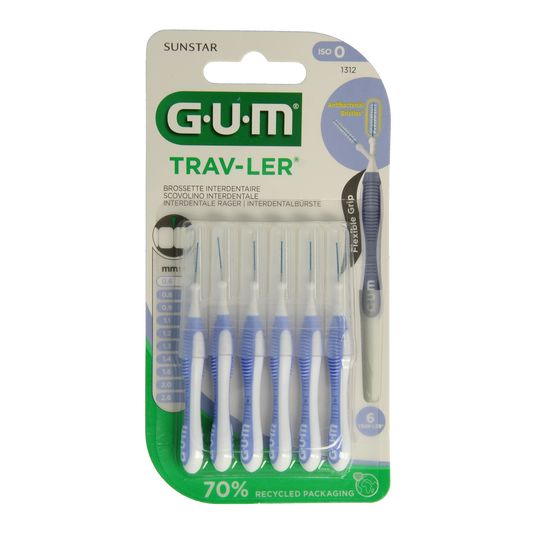 GUM Trav-ler rager 0.6 mm lavender pack of 6, dental interdental cleaner and flossers for effective gum cleaning