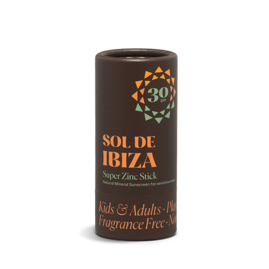 Sol De Ibiza Super Zink SPF30 sunscreen stick in a 45g tube, ideal for sun protection and easy application on skin.