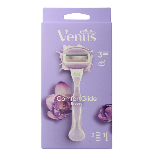 Gillette Comfortglide Breeze shaver with a single blade, showcasing the ergonomic handle and sleek design of the grooming instrument.