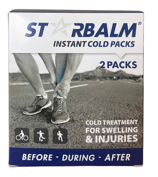 Star balm instant cold packs, 2-pack warm cold compresses for soothing relief, shown in a front view on a white background.