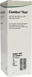 Roche Combur 9 test strips for urine analysis, 50-pack, with color chart for quick health testing results.