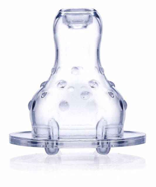 Nuby flow control baby bottles and teats for 0 months and up, two-piece set, with flexible silicone nipples on white bottles