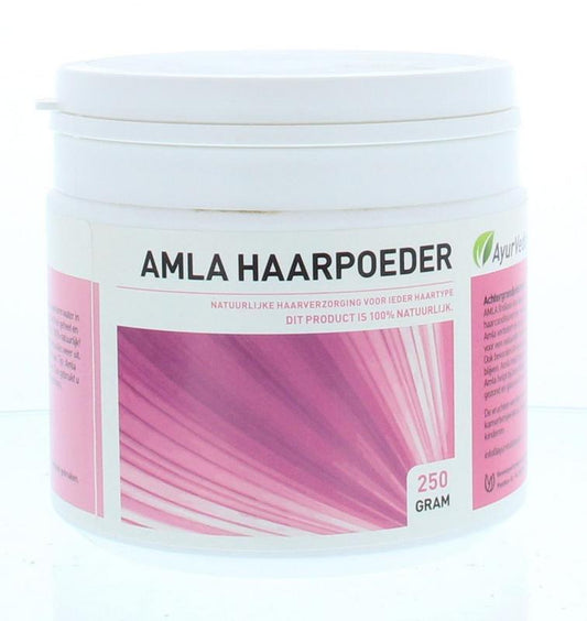 Ayurveda Health Amla Haarpoeder for hair care, 250g, featuring dried amla powder in a natural container.