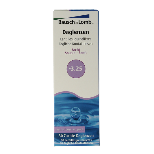 OTC Medical Daglenzen -3.25 contact lenses for eye care, shown in packaging with 30 lenses in a natural setting
