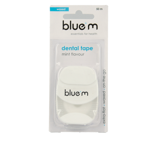 Bluem Dental Floss Tape 50 meters, in packaging, designed for oral hygiene and plaque removal.