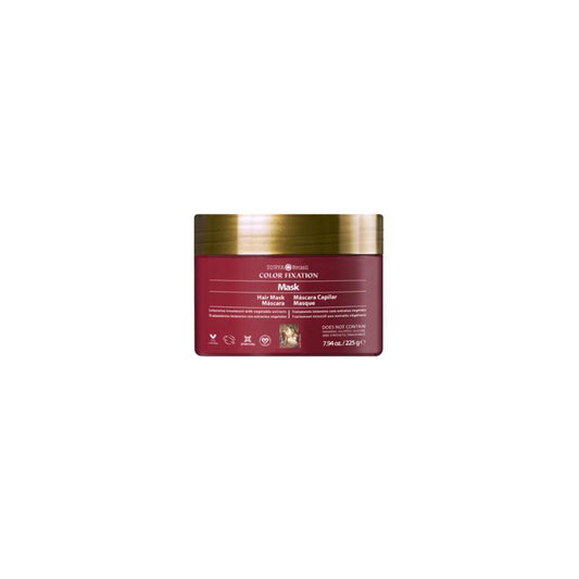 Surya Brasil Color Fixation Haarverzorging haarmasker in 225g jar with vibrant packaging and product details visible.