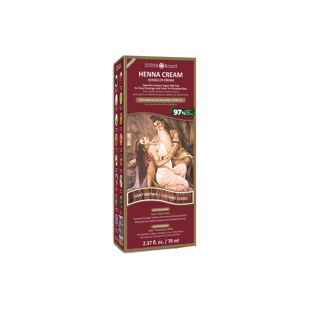 Surya Brasil henna haarverf crème licht bruin in 70ml tube, natural hair coloring product with creamy texture and light brown shade