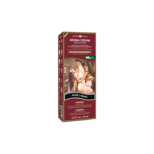 Surya Brasil Henna haarverf crème zwart 70ml, tube with black henna hair coloring cream for natural black hair coloring.