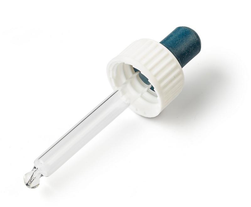 Blockland pipette with glass tip for flacon, suitable for 10-30ml bottles, shown in packaging image.