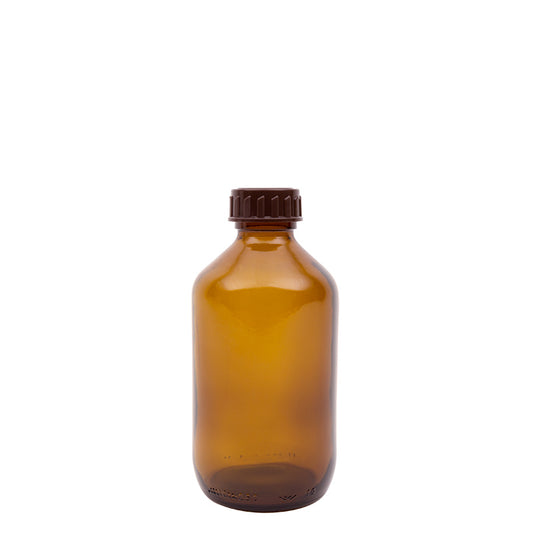 Set of 14 brown 200ml Blockland medication bottles with 28mm caps, made of packaging material for medication storage.