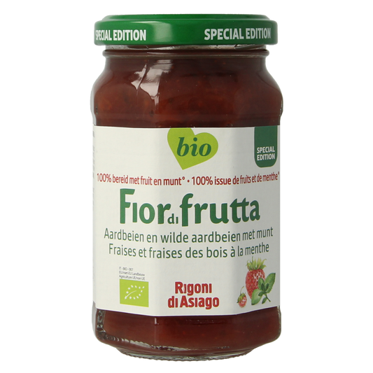 Fiordifrutta Aardbeien en wilde aardbeien met munt jam bio 250.00 Gram