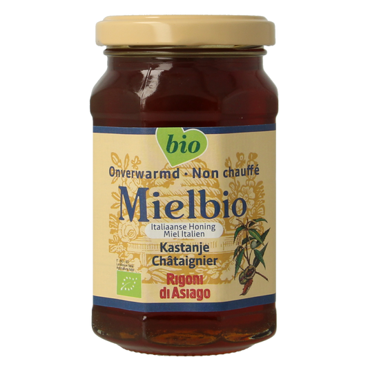 Rigoni Di Asiago Kastanje honing vloeibaar bio in 300g jar, smooth and rich chestnut honey from Italy.