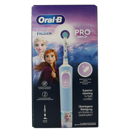 Oral B Vitality Pro Kid frozen toothbrush, electric kids' toothbrush with colorful design, suitable for children’s dental care.