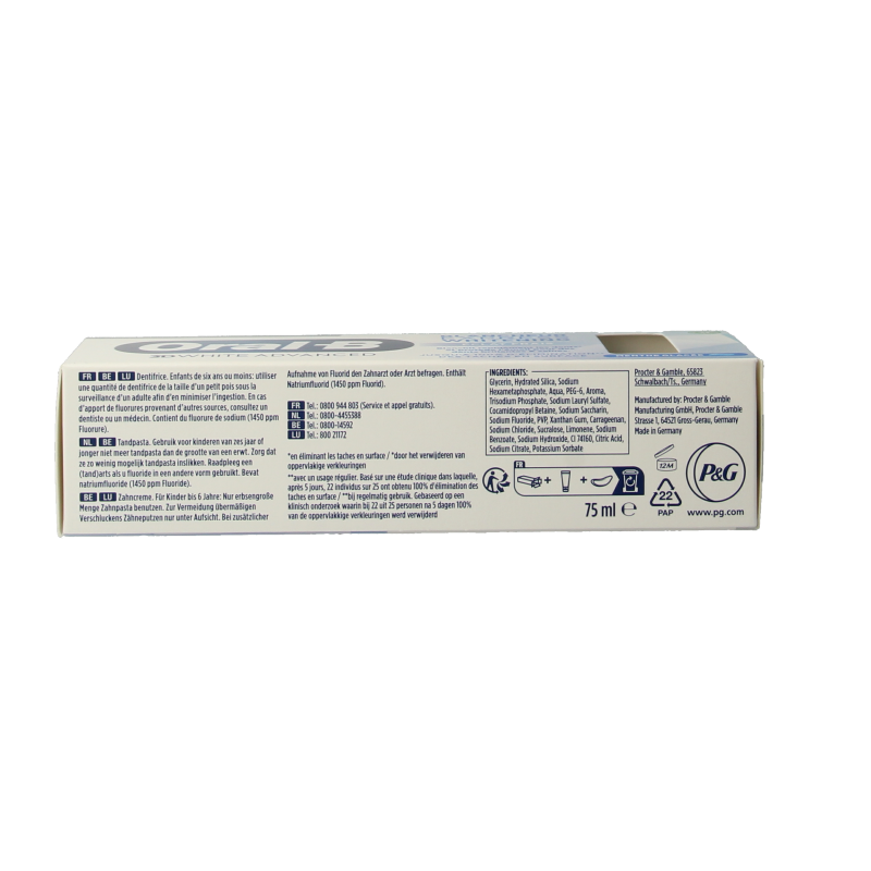 Oral B Tandpasta 3D white advanced expres fresh whitening 75 Milliliter