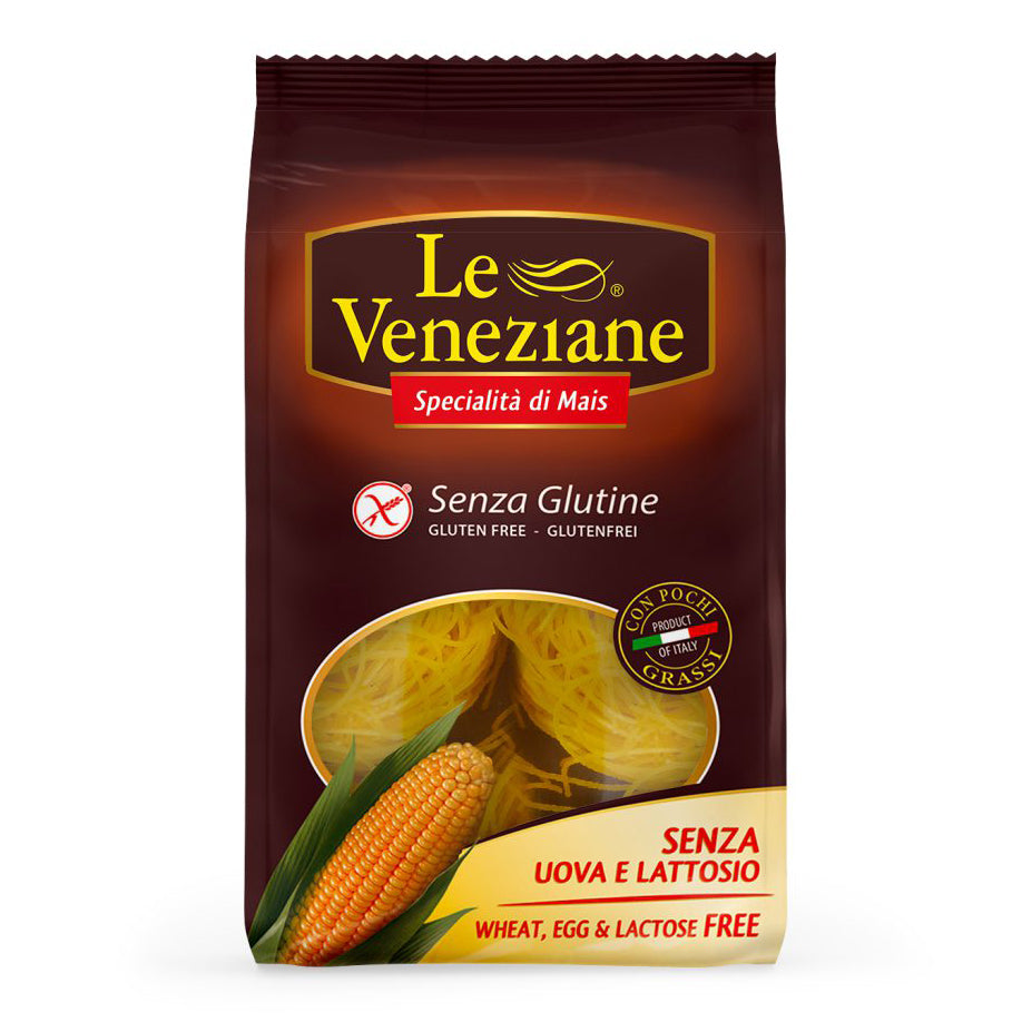 Le Veneziane gluten-free Capellini vermicelli pasta in 250g package, fine and thin Italian gluten-free pasta.